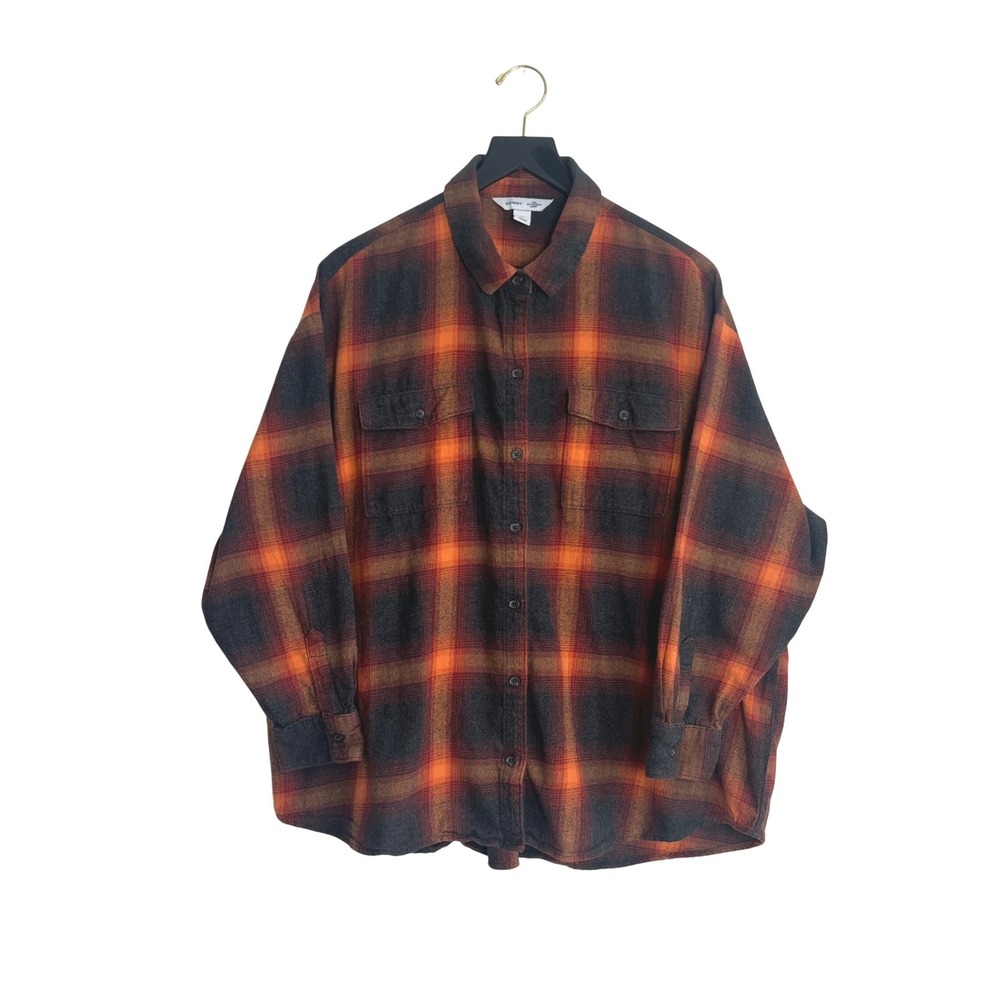 Old Navy Taylor Swift Evermore Boyfriend Plaid Flannel‎ Button Up Shirt Orange